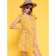 thumbnail image 2 of Vestido fluido floral con cinturón y cuello en V cruzado boho para mujer Amarillo M, 2 of 6