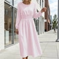 thumbnail image 2 of GUACER Striped Midi Dresses for Women Crewneck Long Sleeve Smocked Waist A-Line Casual Dresses for Lounge Vacation, 2 of 8