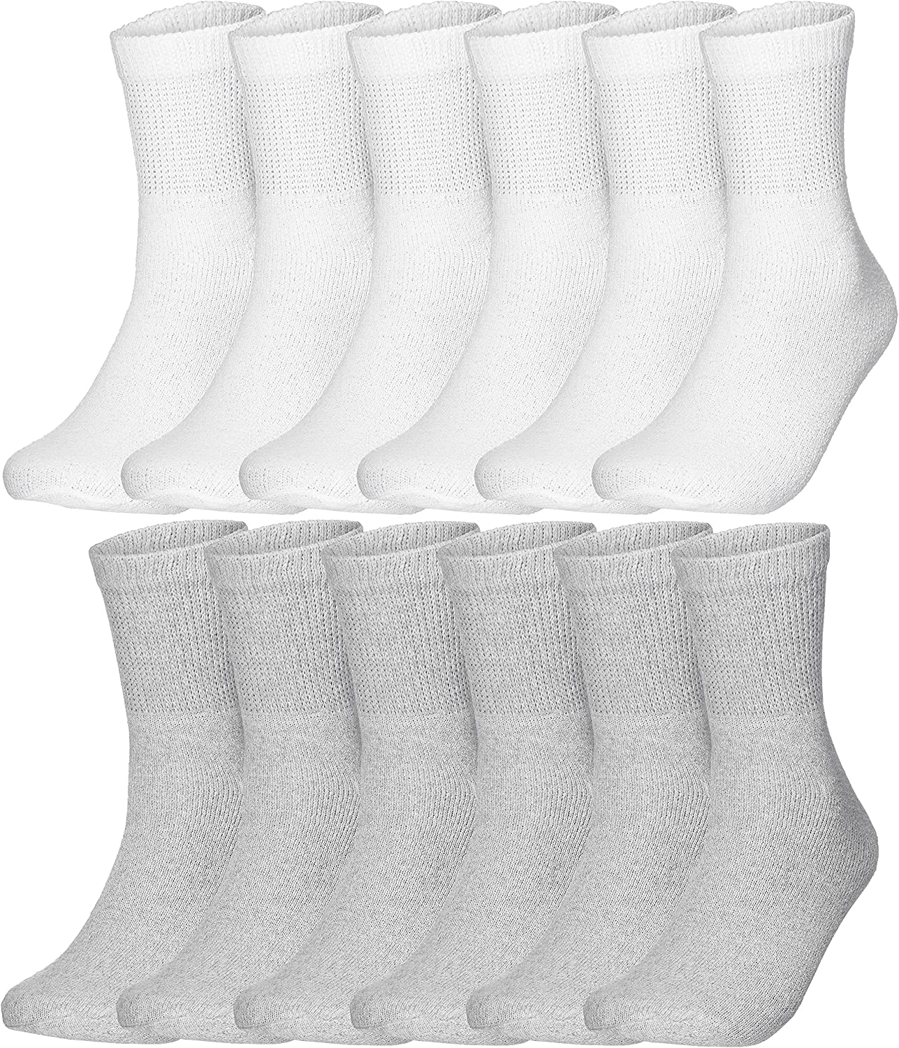 Special Essentials 12 Pairs Men's White and Grey Cotton Diabetic Ankle