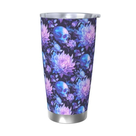 

Goofa White Skull Flower for 20 oz Skinny Tumbler Stainless Steel Coffee Mug Slim Vacuum Insulated Travel Cup Car Cup-Without Straw