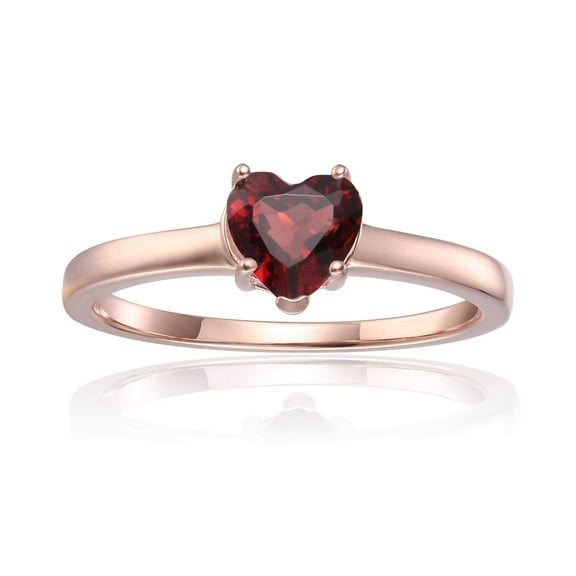 Genuine Red Garnet Ring for Women – 1 Carat Sterling Silver, Rose Gold Plated Heart January Birthstone Jewelry Gift