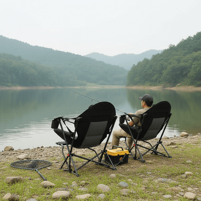 Chaise Hamac de Camping Noire Confortable avec Inclinaison Réglable et Repose-Pieds