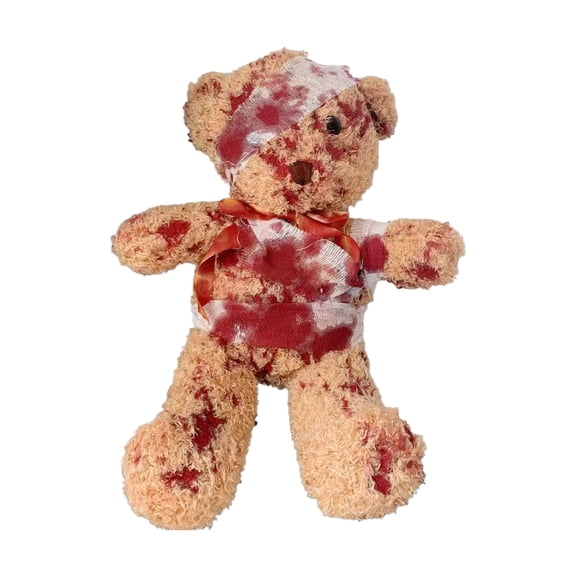 Bloody Damaged Bear Doll with Realistic Wounds PP Cotton Texture for Gothic Themed Event and Home Horror Displays