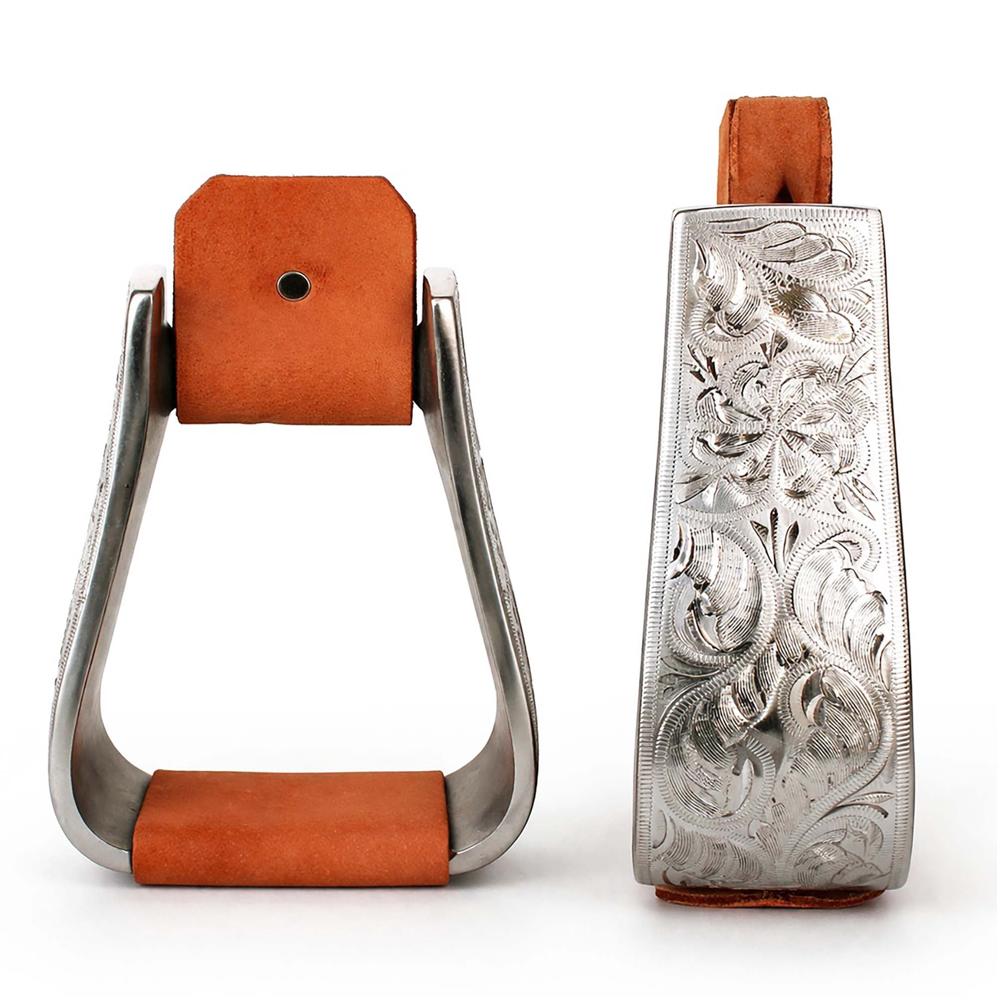 Western Horse Saddle Stirrups 3 Tread Engraved Aluminum Deep Roper 5-1/2 Wide 5156