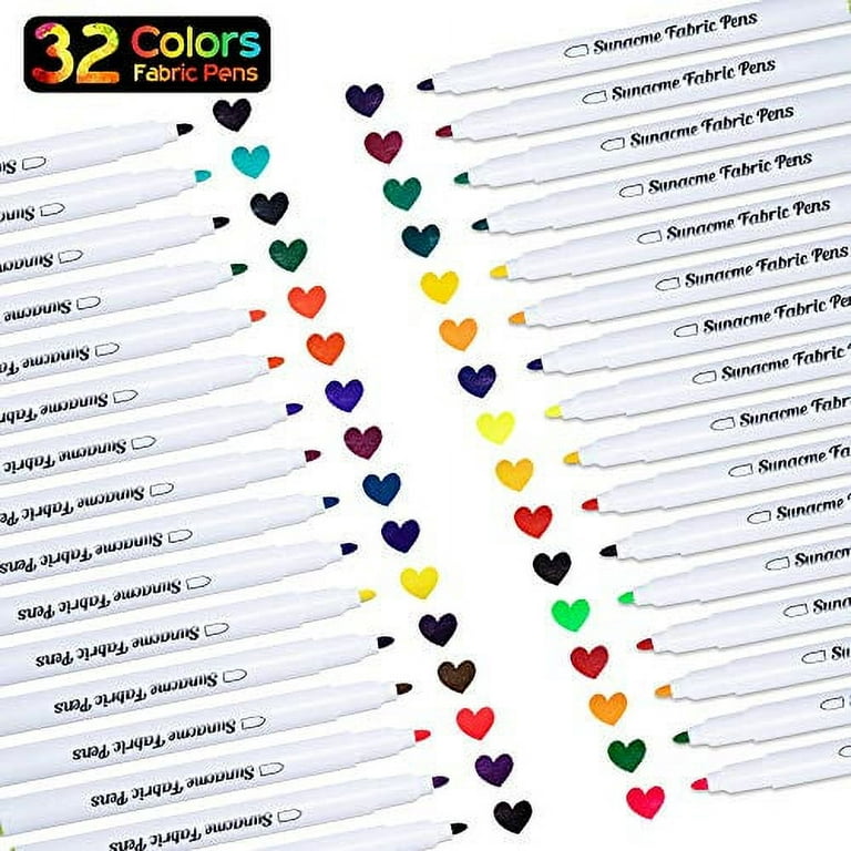 Sunacme Fabric Markers Pen, 32 Colors Permanent Fabric Paint Pens Art  Markers Set - Fine Tip, Child Safe & Non- Toxic for Canvas, Bags, T-Shirts