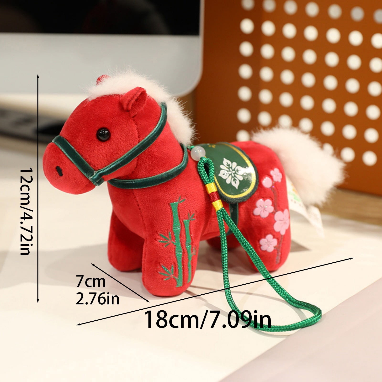 2026 Year of The Horse Chinese New Year Ornaments Cute House Plush Mascot Figurine Home Decor Gifts Indoor Outdoor Hanging Ornament for Car,Bag,Holiday,(1Pc / 7"X4")