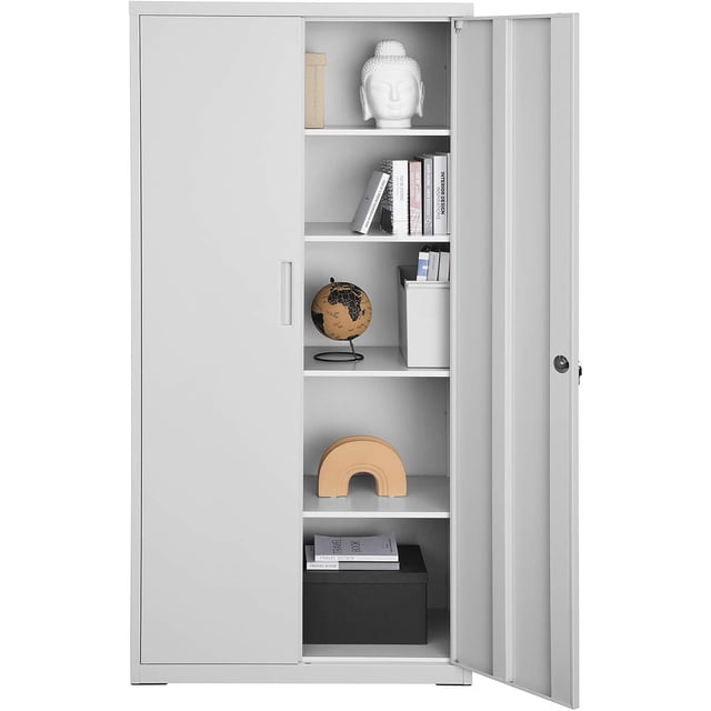 SONGMICS Filing Cabinet, Multi-Purpose Cabinet, Steel Storage Cabinet, 5 Tiers, Double Doors, Lock, Tool Cabinet, Adjustable Shelves, Garage, Office, Living Room, Grey