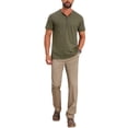 thumbnail image 2 of INSPIRE CHIC Men's Retro Texture Button Down Short Sleeve Outdoor Henley Shirt XL Olive Green, 2 of 5