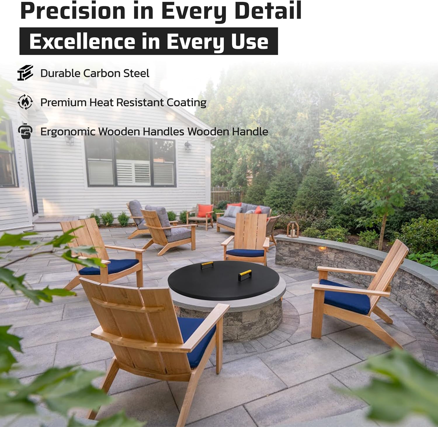 FEBTECH Fire Pit Shield 38 Inch - 16 Gauge Heat Resistant Coated Carbon Steel - Compatible with Fire Pits Inside Diameter Up to 36"