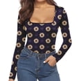 thumbnail image 2 of Tarmeek Women's Plus Size Bodysuit Print Square Neck Long Sleeves Casual Basic Bodysuit Tops Jumpsuit T-shirts, 2 of 5