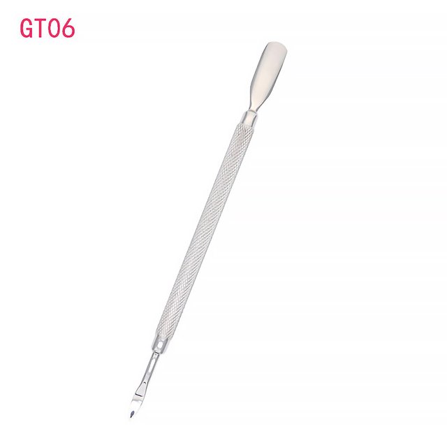 Soidarity Cuchara empujadora de cutículas de uñas de doble cabeza, recortadora de eliminación de esmalte de Gel de acero inoxidable, barra de pulido Type7 NO7 Soidarity CE000322-04