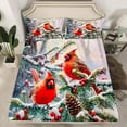 thumbnail image 2 of Manfei Xmas Cardinal Bird Queen Sheet Sets 4-Piece, Green Pine Tree Pinecorn Flat Sheet, Happy New Year Queen Fitted Sheet, Super Cozy Room Decor, 2 of 5