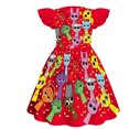 thumbnail image 4 of XDZJLR Robe pour Filles Enfants Sprunki Musique Imprimé Original Manches à Volants Tenue Quotidienne Rouge 5-6 Ans, 4 of 6
