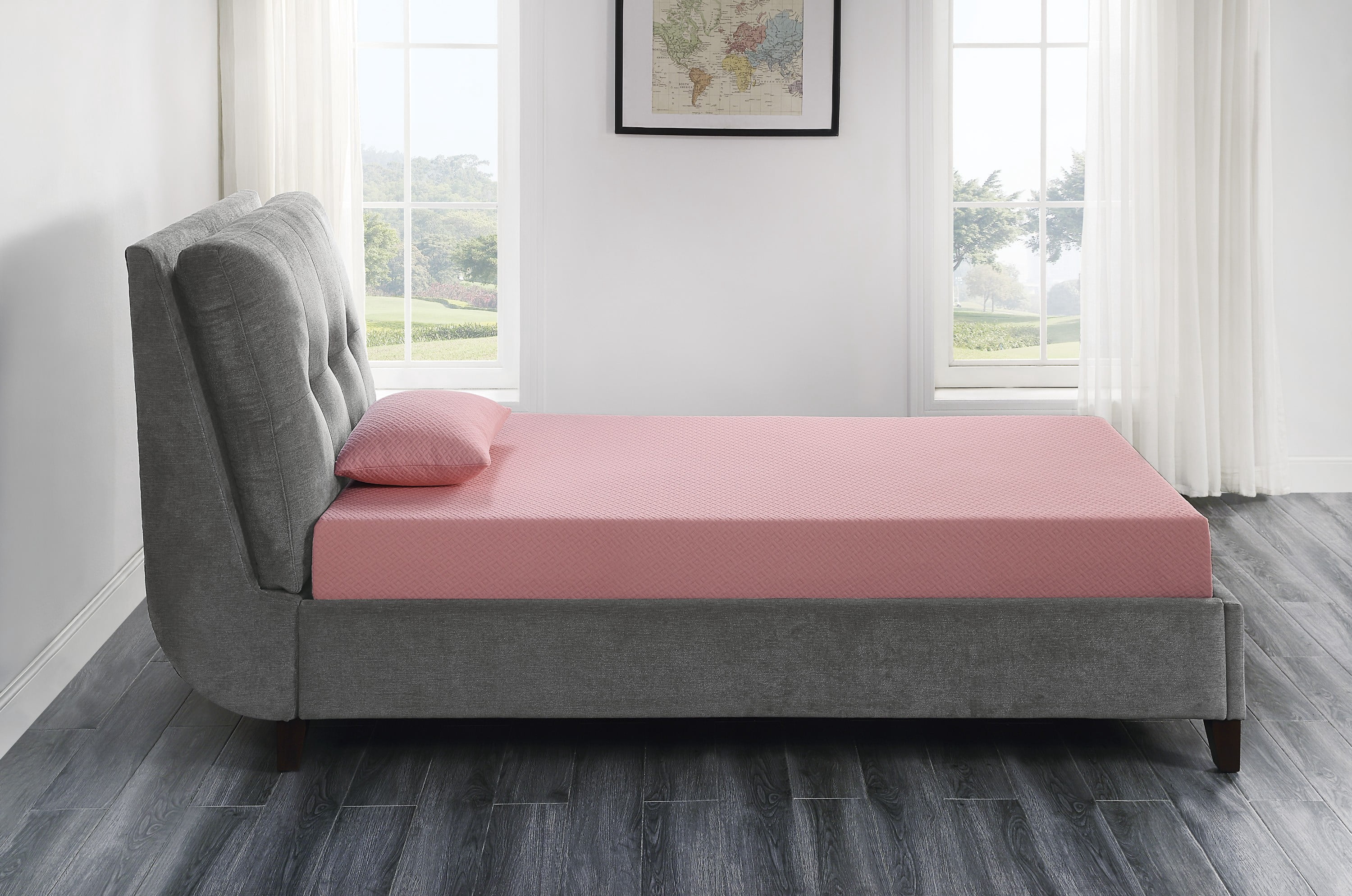 7inch Full Mattress and Pillow Set, Breathable Fabric Gel-Infused Memory Foam Mattress, Pink, Mattress in a Box