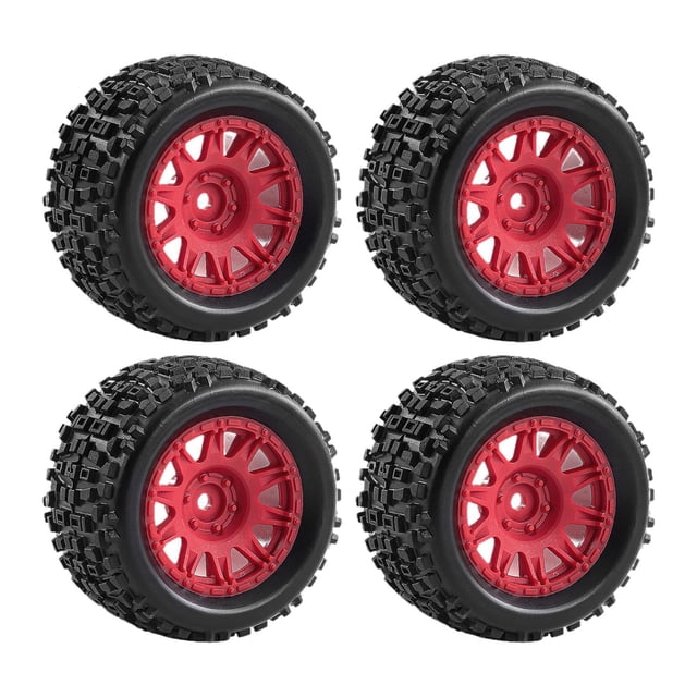HILABEE 4 Pieces 1/18 RC Car Wheels and Tires Portable Easy to Install Durability RC Car Red