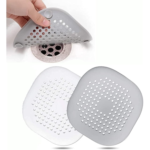 Tapa de Coladera para Regadera de Silicona, Filtro para Drenaje para Cocina y Baño, Tapón de Silicona con Ventosa, Protector de Drenaje, Filtro para Atrapar Cabello (Blanco y Gris)