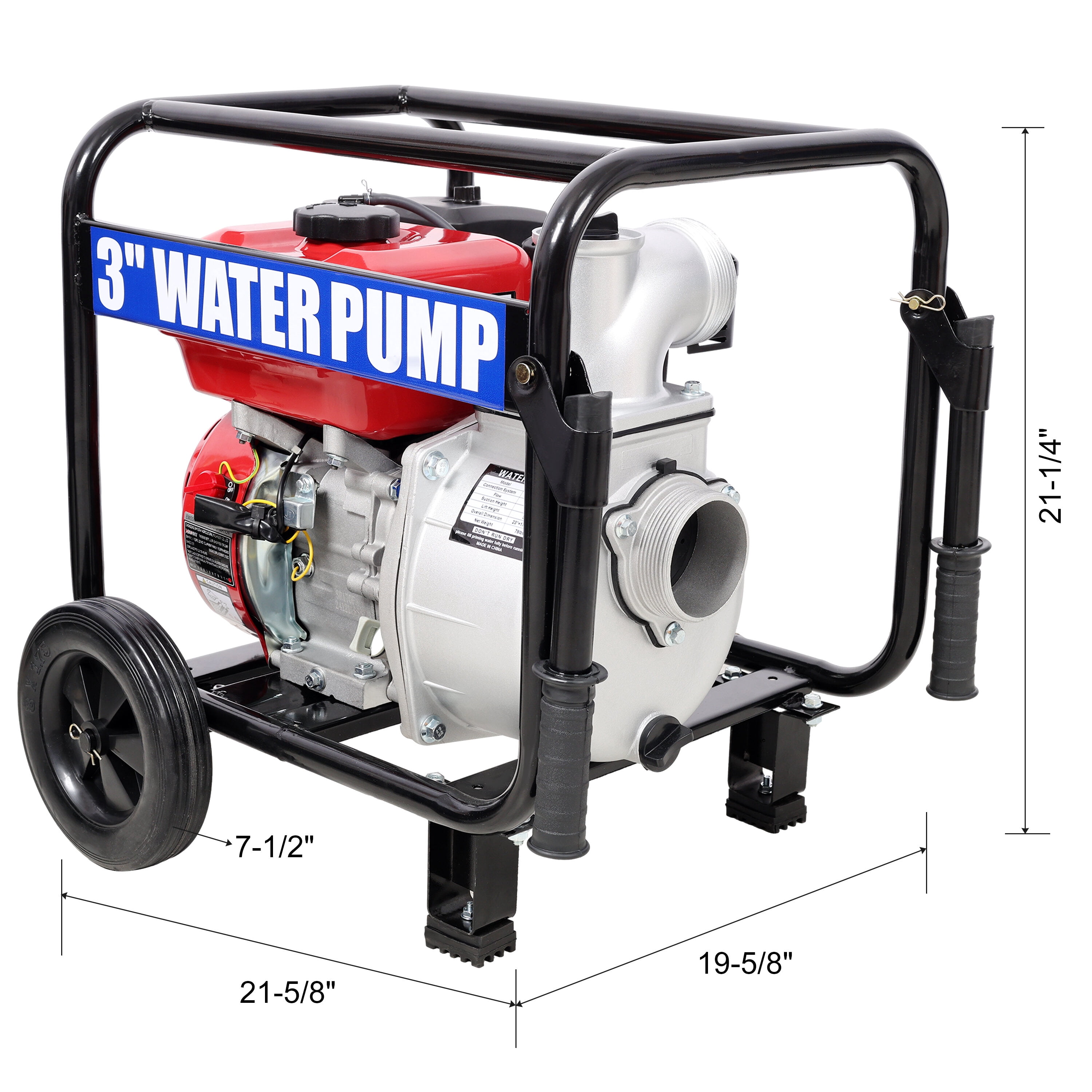 Portable Power Station Gas Engine Powered Water Pump 3" inlet&outlet, Flow:264Gpm , 7HP Engine 212CC, EPA Certificated, 3in NPT Connector, 3in to 2in coupler 2in1, 50 ft Discharge Hose, 12 ft Suction