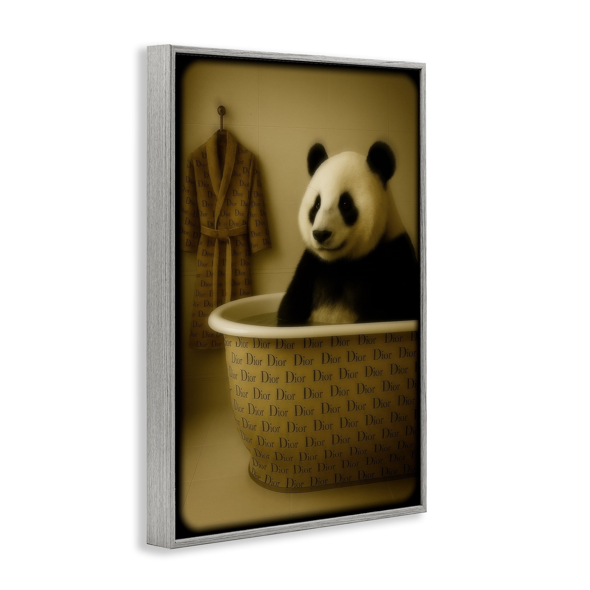 Stupell Industries Couture Panda in Luxury Tub Gray Framed Giclee Art, design by Grotto Studios
