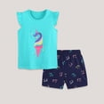 thumbnail image 2 of TOWED22 Baby Girl Summer Outfits 2 Piece Graphic Ruffle Sleeve Sleeveless Top and Shorts Set Casual Clothes Soft Toddler Clothing(Blue,4-5 Y), 2 of 6