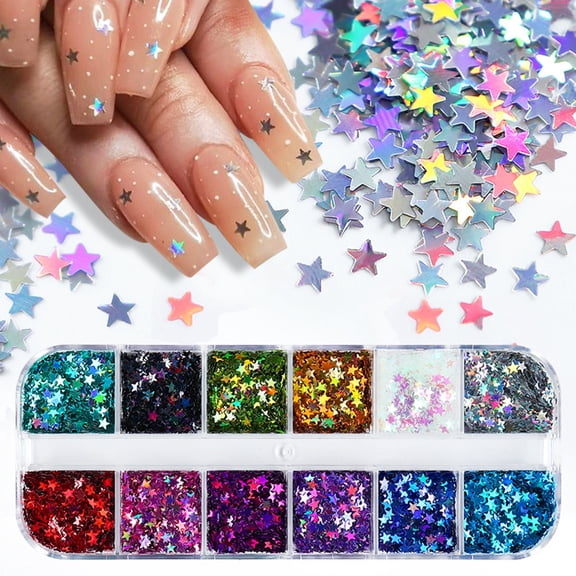 4th Of July Patriotic Star Nail Arts Glitter Charms Sequins DIY Decoration Supplies For Women Girls 12 Color Nail Design Accessories