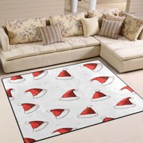 Yayeee Area Rugs for Living Room 5.2'x4' Non Slip Washable Bedroom Floor Carpet, Cute Santa Hats Pattern