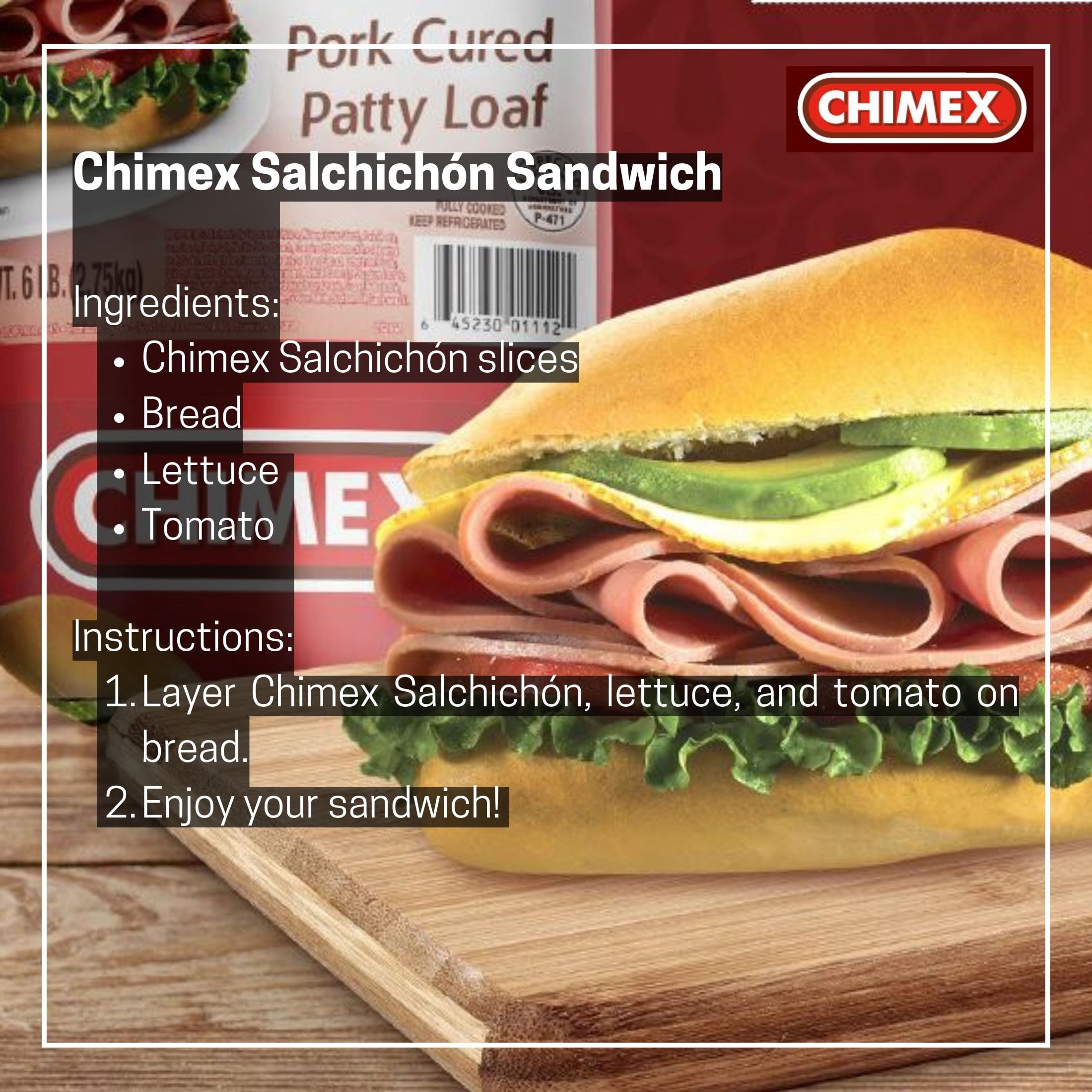 CHIMEX Fully Cooked Cured Patty Loaf- 6lb, Whole, Vacuum-Sealed Plastic Pack