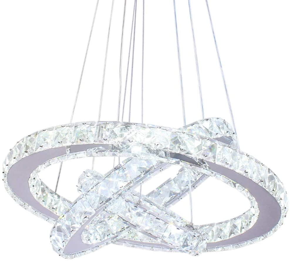 3 Rings Led Ceiling Light Flush Mount Stainless Steel Modern Crystal Chandelier 