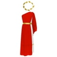 thumbnail image 3 of LiiYii Kids Girls Ancient Greek Princess Outfits One Shoulder Maxi Toga Dress with Wreath Headband Red 8, 3 of 7
