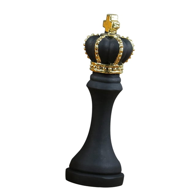Estatua de piezas de ajedrez creativas con pintura dorada para decoración de mesa en negro. Pequeña