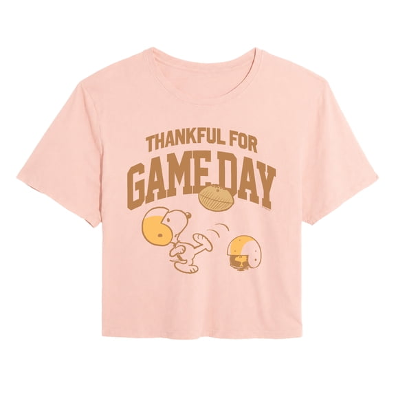 Peanuts - Snoopy & Woodstock Game Day - Juniors Cropped Graphic T-Shirt