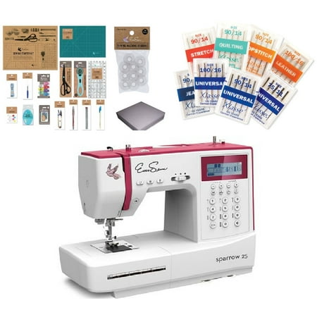 Eversewn Sparrow 25 Quilting & Sewing Machine includes Big Bonus Bundle of Needles, Stabilizer, Bobbins, Mat, Scissors, Rotary Cutter &