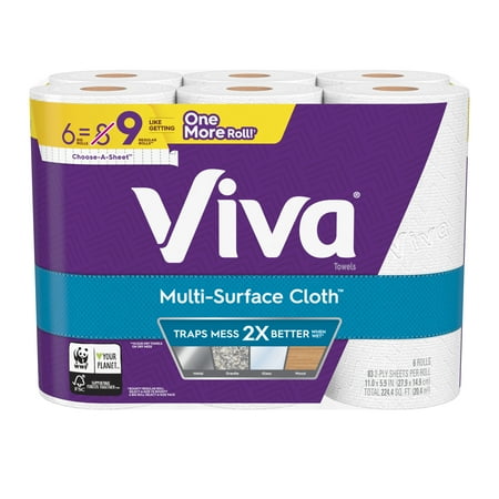 Wht Paper Towel (Viva Multi-Surface Cloth Paper Towels, Choose-A-Sheet, 6 Big Rolls, 83 Sheets Per Roll (=9 Regular)