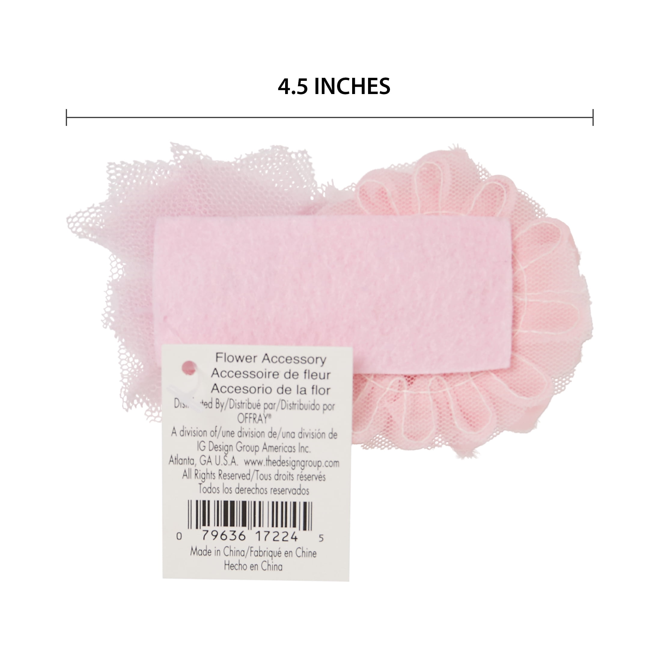 Offray Light Pink 4 1/2" Handmade Chiffon Flower With Lace Applique, 1 Each, Sewing Embellishment