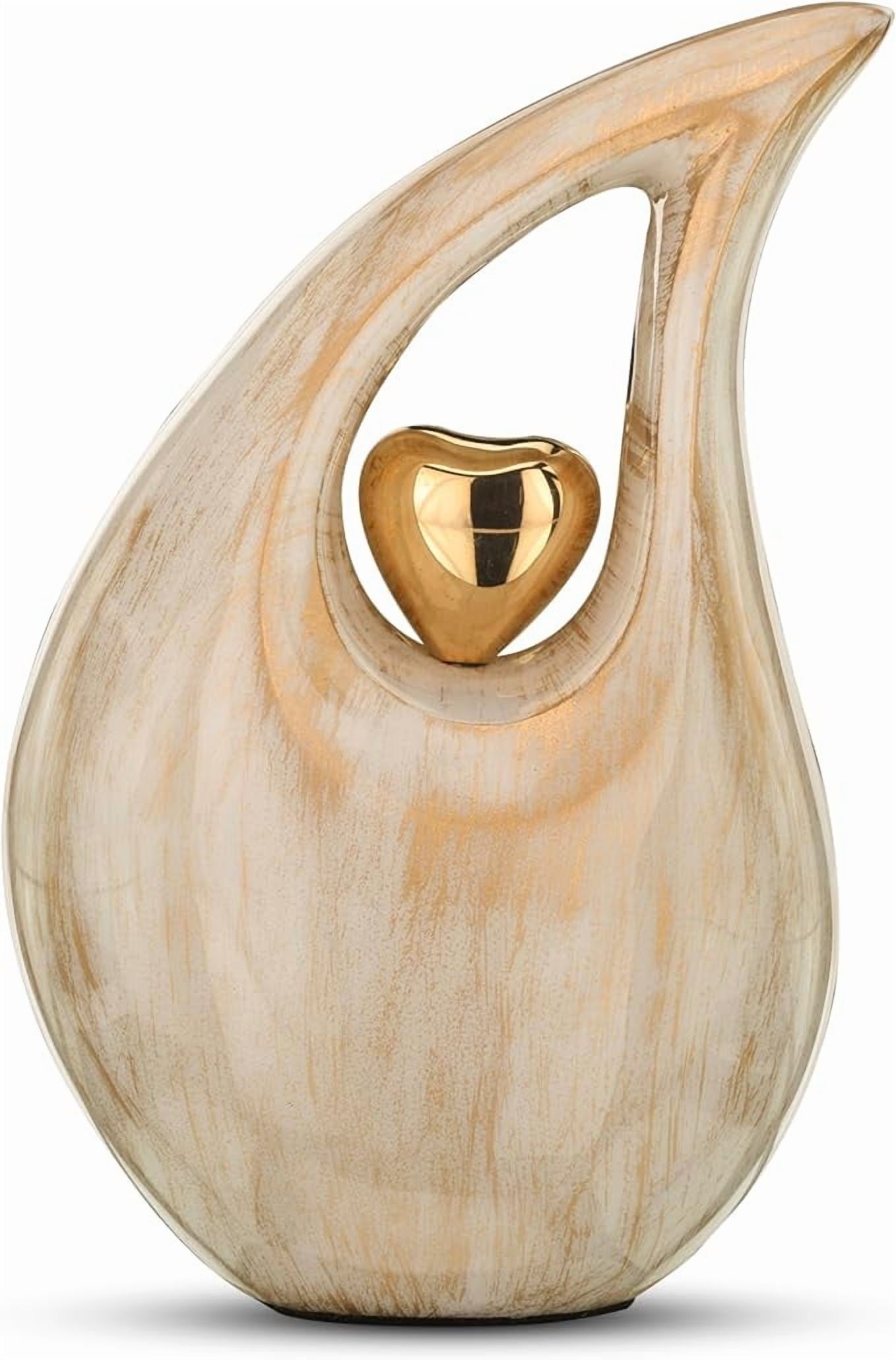 Keepsake Company Golden White Teardrop Urn with Gold Heart – Small to Medium Cremation Urn for Human or Pet Ashes – 6 Inches Tall