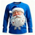 thumbnail image 2 of Men's Christmas Santa Print Shirt Long Sleeve Crewneck Pullover Top for Party Blue-2 L, 2 of 3