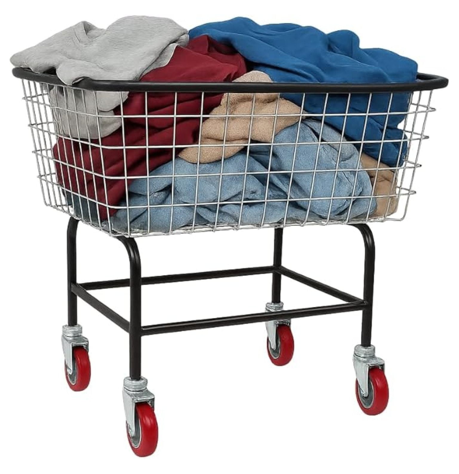 3-Tier Metal Rolling Laundry Cart with Hanging Bar Wheel,Organizer