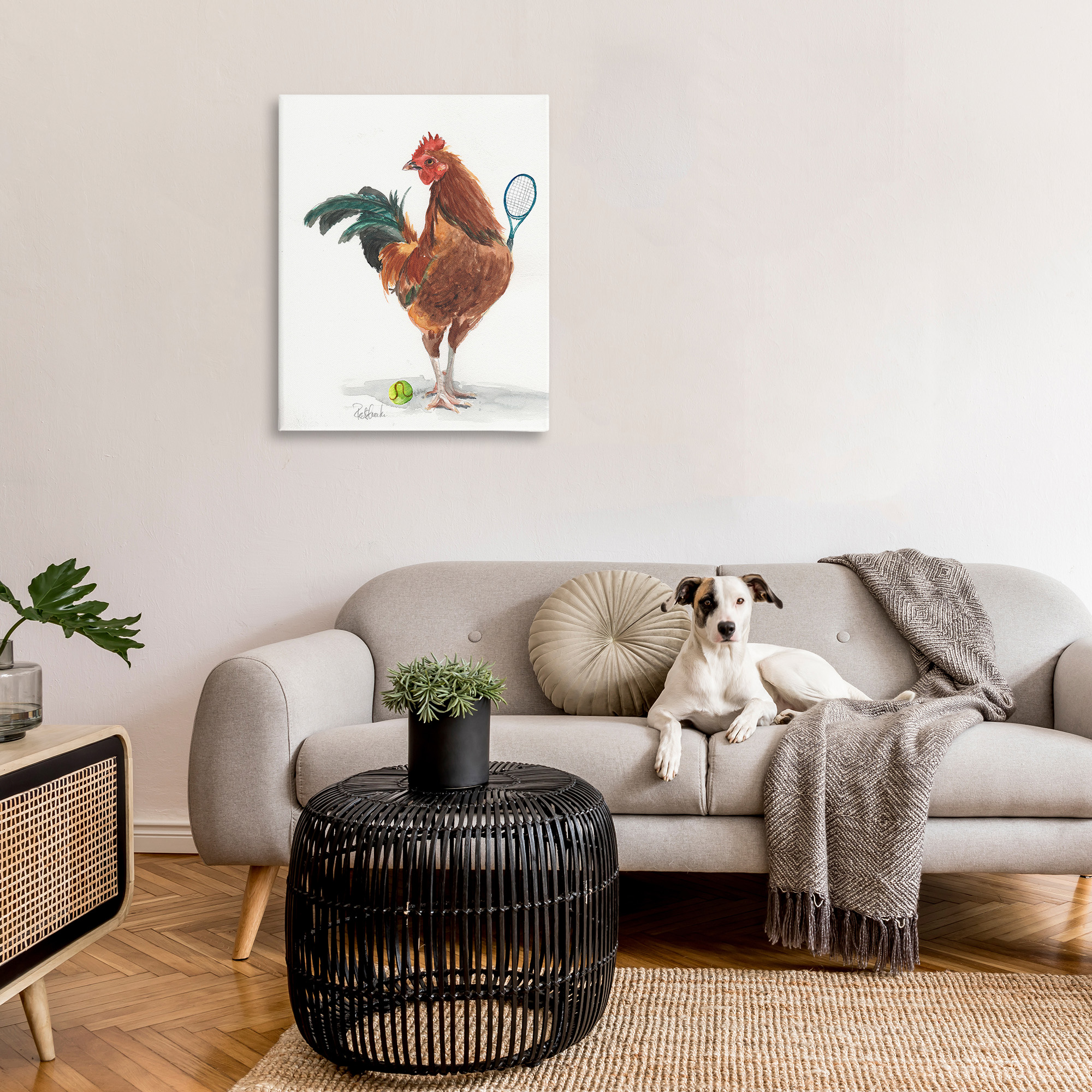Stupell Industries Tennis Player Rooster Animals & Insects Painting Gallery Wrapped Canvas Art Print Wall Art, 30 x 40