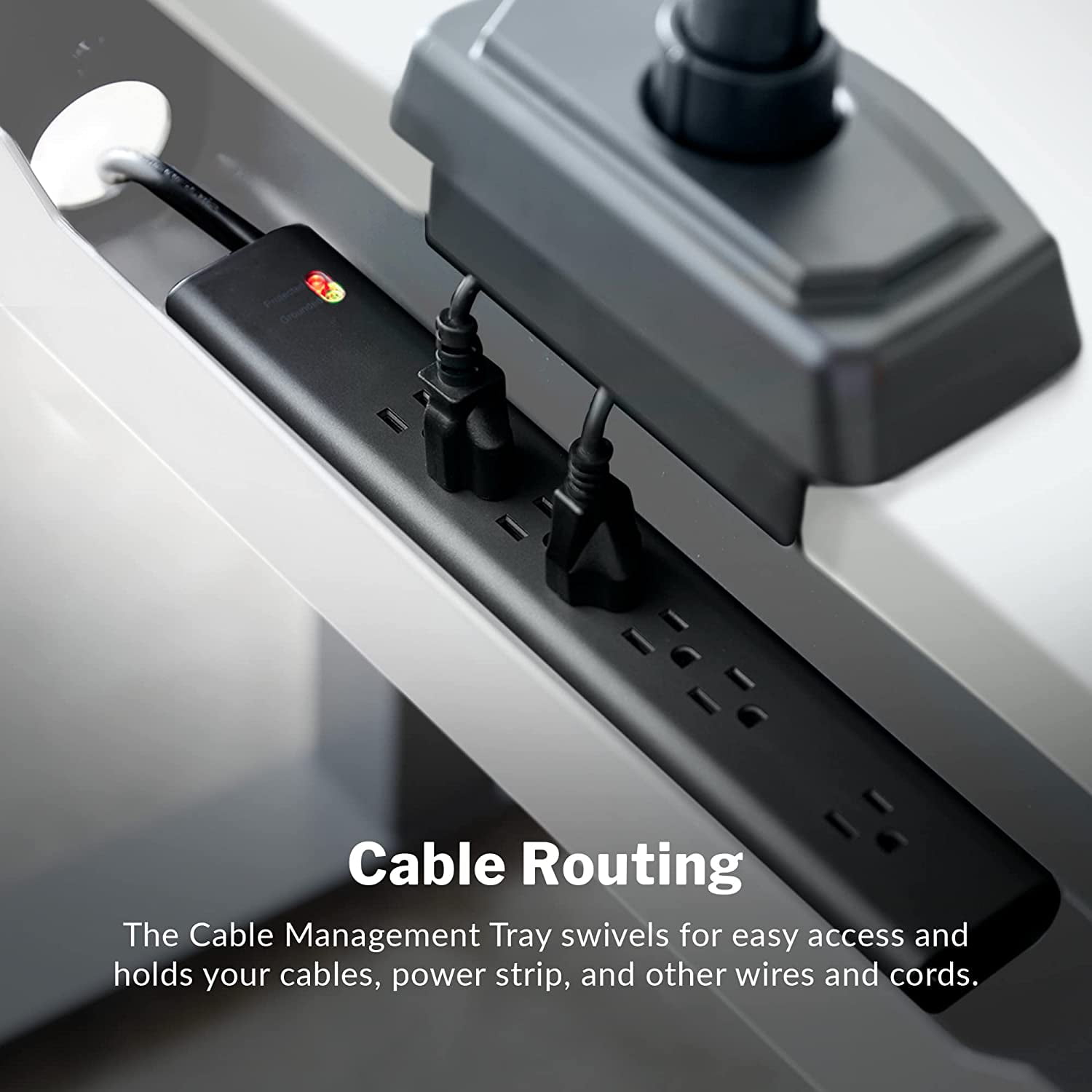 Vari Cable Management Tray - Under Desk Cord & Wire Organizer - Ideal for Home Office Sit Stand Desks - Fits Adjustable Electric Standing Desk 48x30, 60x30, 60x24, 72x30 - Easy Assembly (White)