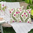 thumbnail image 3 of Summer Decorative Throw Pillow Covers 18"x 18" Set of 2, Floral Embroidered Farmhouse Hot Pink Flowers Green Vine Patterned Cotton Canvas Cushion Case for Sofa Couch Bed Living Room Decor, 3 of 7