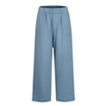 thumbnail image 3 of Aihuaihua Cotton Linen Pants Women Elastic High Waisted Straight Leg Lounge Pants Casual Slacks Summer Trousers with Pockets Blue XXL, 3 of 6