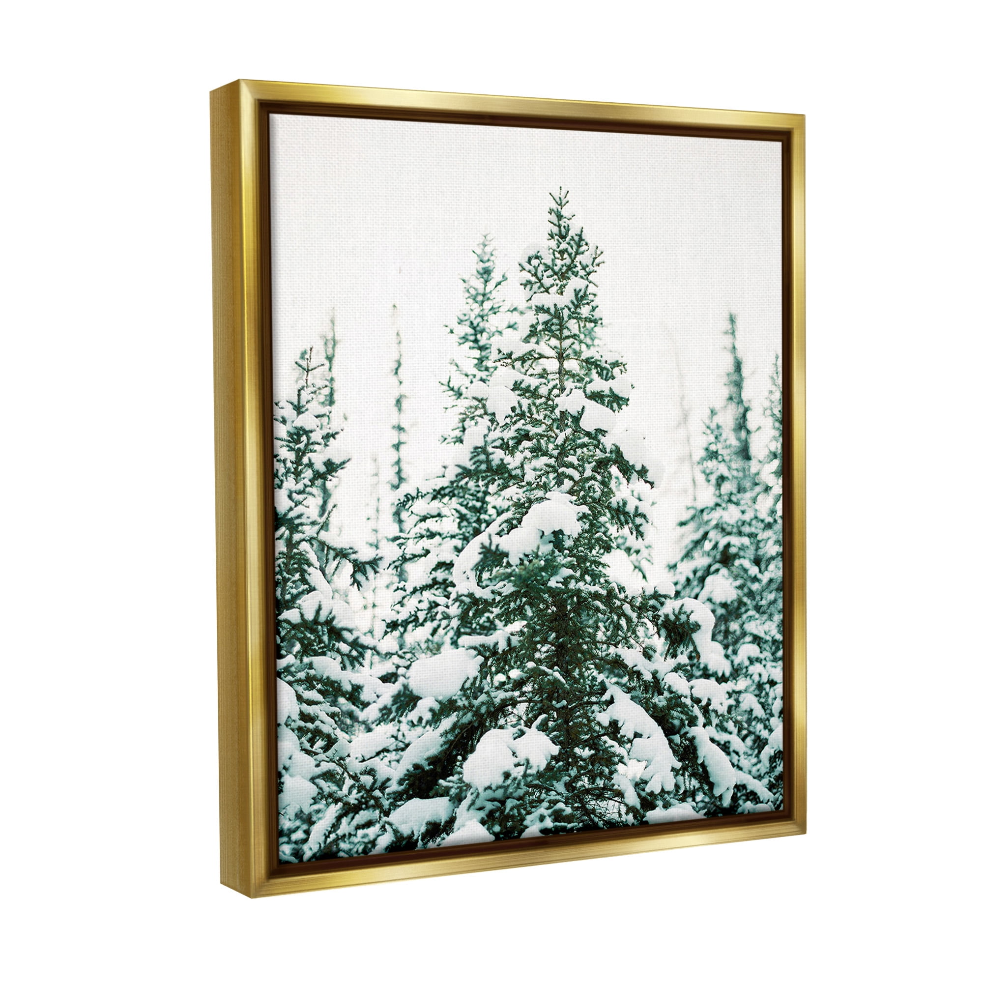 Stupell Industries Woodland Fir with Snow Landscape Photography Gold Floater Framed Canvas Art Print Wall Art, 25 x 31
