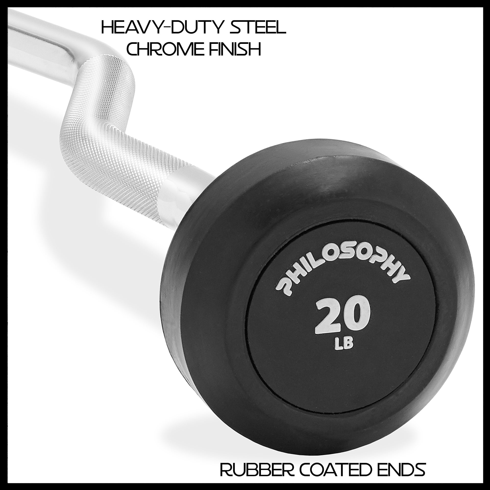 Philosophy Gym Rubber Fixed Barbell, 20 LB Pre-Loaded Weight EZ Curl Bar for Strength Training & Weightlifting