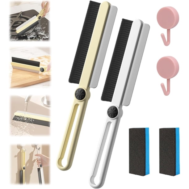 Cepillos de limpieza de grietas de cerdas duras con raspador, cepillo de limpieza de grietas giratorio multifunción, herramienta de limpieza de grietas giratoria para el hogar para inodoro, baño, freg