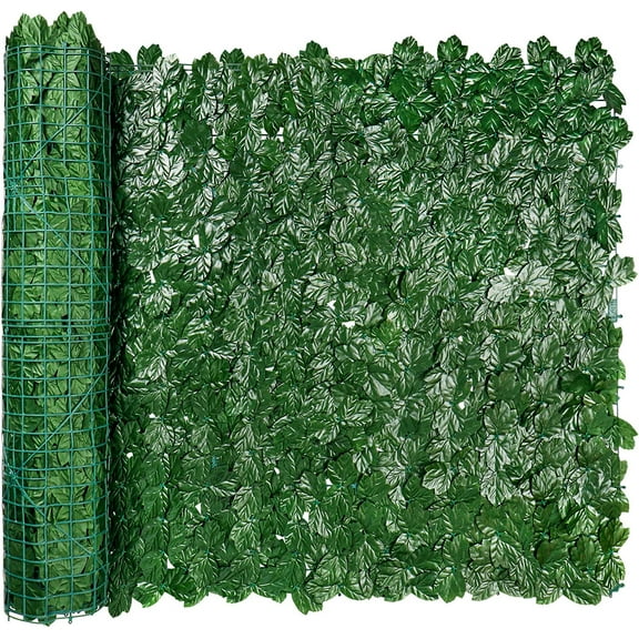 iCover Artificial Ivy Privacy Fence Screen, 39inx98in Faux Green Maple Leaf Hedge Panels