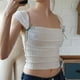 thumbnail image 1 of VISgogo, blusas informales sin mangas para mujer, chaleco plisado con ombligo descubierto y cuello cuadrado a la moda de Color sólido VISgogo moda, 1 of 2
