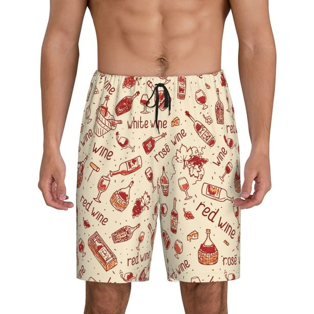 Balery Red Wine Pantalones cortos de pijama de punto de algodón para hombre con cinturilla y bolsillos-XX-Large