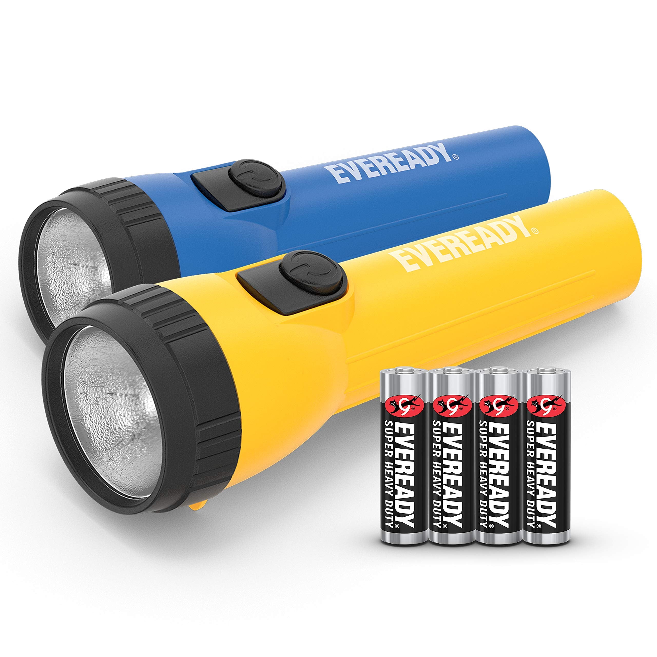 EVEREADY LED Flashlights (4-Pack), Bright Flashlights for Emergencies and Camping Gear, Flash Light with AA Batteries Included, Blue/Yellow (4-Pack) 4-pack Yellow/Blue (4-Pack)
