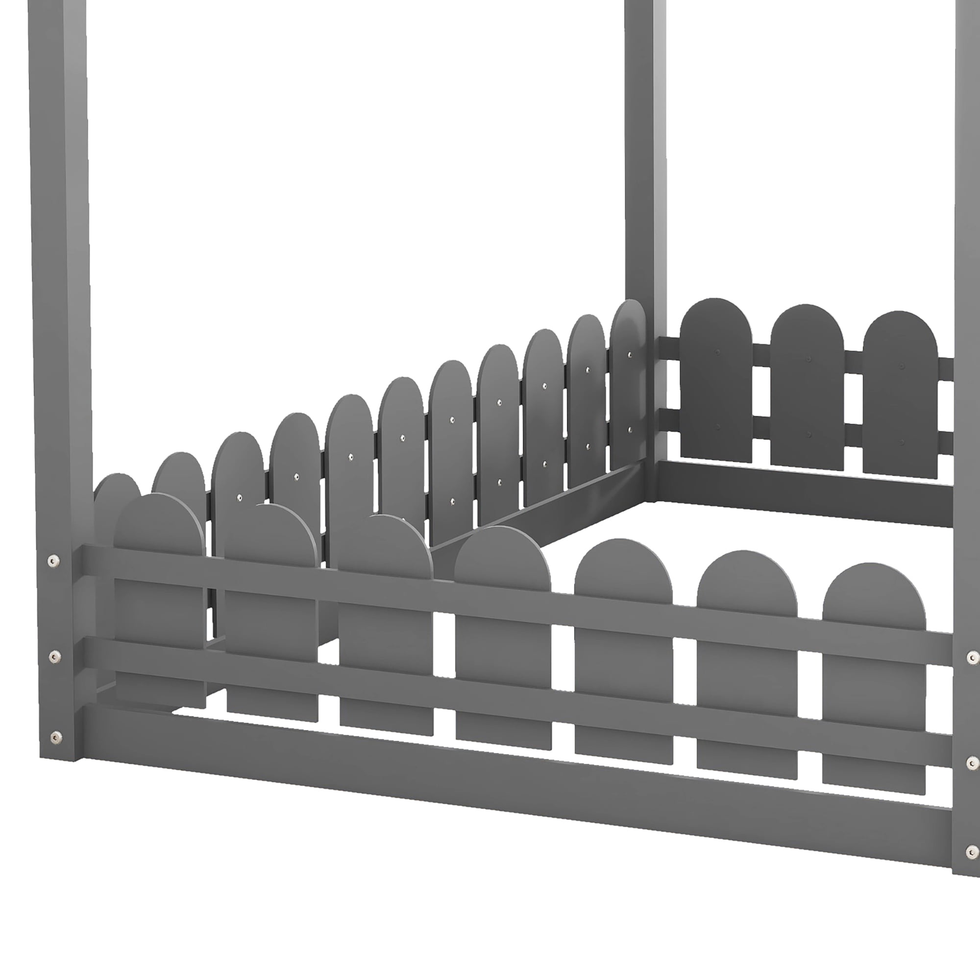 Aukfa House Bed for Kids Teen, Wood Bed Frame with Fence, Full Size Bed, Gray