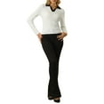 thumbnail image 2 of INSPIRE CHIC Women's Fitted Knit V Neck Contrast Color Long Sleeve Polo Sweater Tops L White, 2 of 5