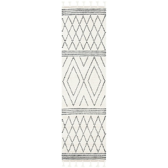 SAFAVIEH Casablanca Lilly Diamond Wool Runner Rug, Ivory/Black, 2'3" x 8'
